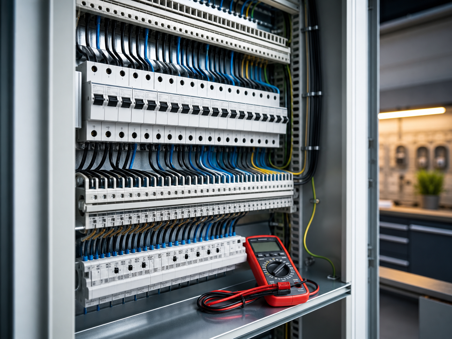 Geprüfte Elektroverteilung mit Messgerät